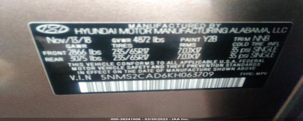 5NMS2CAD6KH063709 2019 HYUNDAI SANTA FE photo no. 9