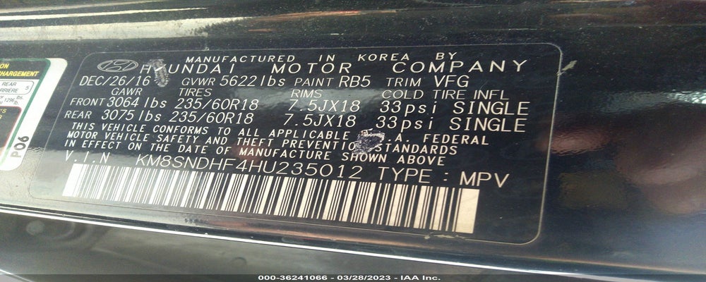 KM8SNDHF4HU235012 2017 HYUNDAI SANTA FE photo no. 9