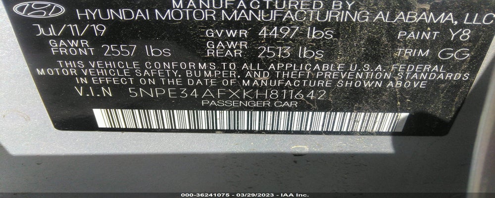 5NPE34AFXKH811642 2019 HYUNDAI SONATA photo no. 9