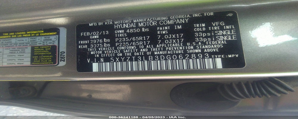 5XYZT3LB3DG062893 2013 HYUNDAI SANTA FE photo no. 9