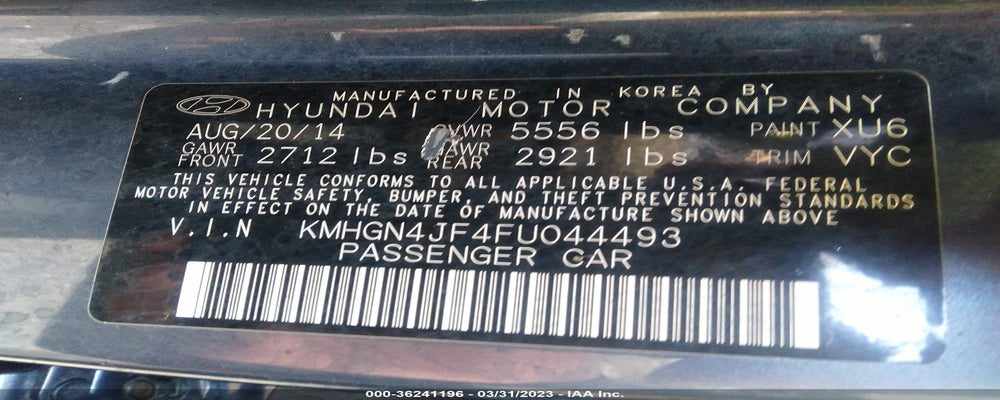 KMHGN4JF4FU044493 2015 HYUNDAI GENESIS photo no. 9