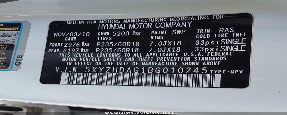 5XYZHDAG1BG010245 2011 HYUNDAI SANTA FE photo no. 9