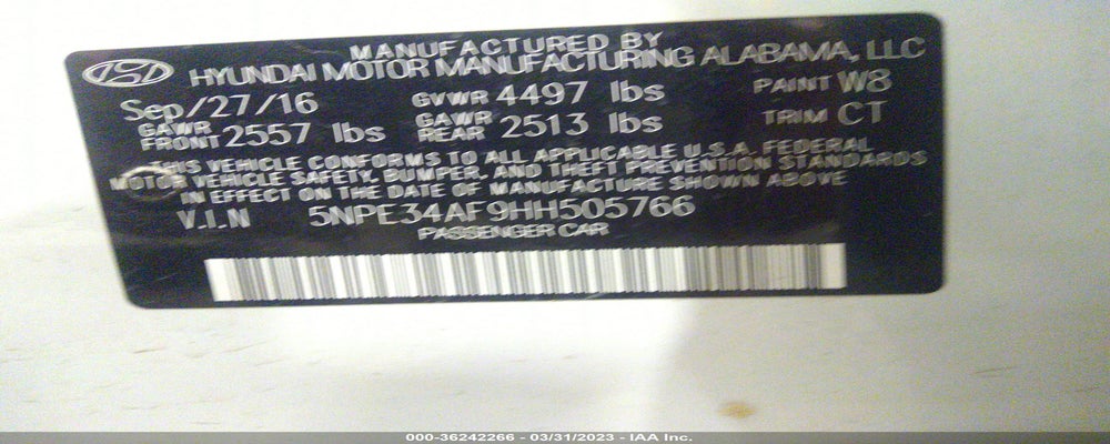 5NPE34AF9HH505766 2017 HYUNDAI SONATA photo no. 9