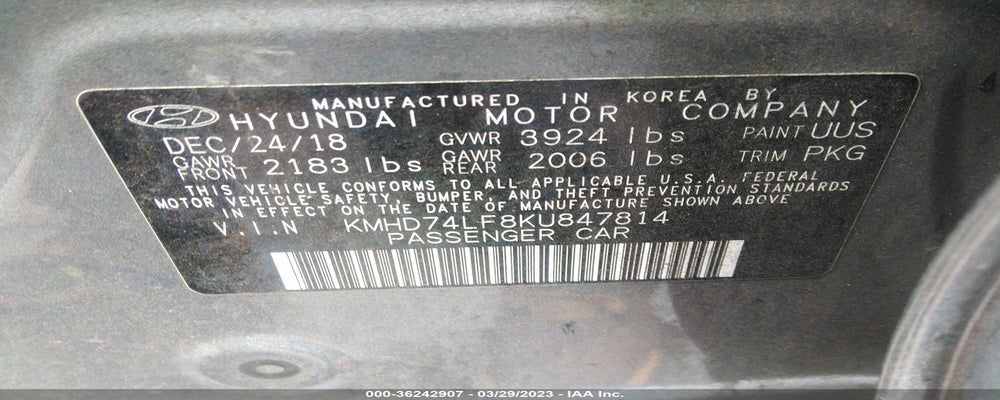 KMHD74LF8KU847814 2019 HYUNDAI ELANTRA photo no. 9