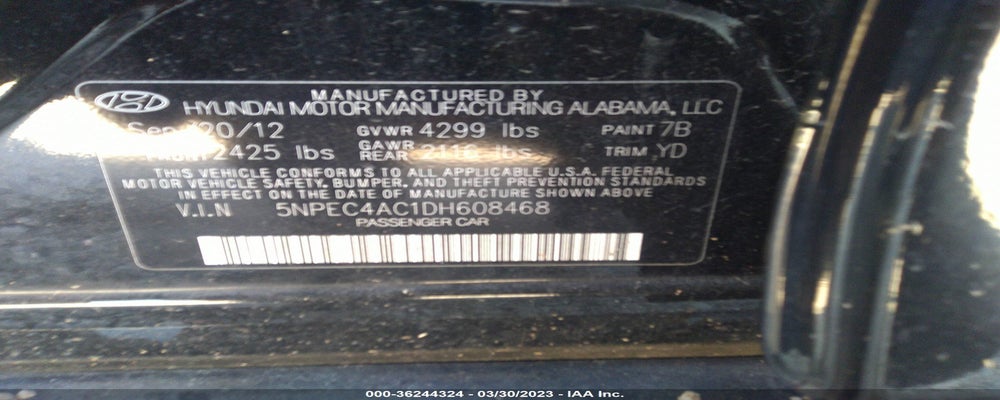 5NPEC4AC1DH608468 2013 HYUNDAI SONATA photo no. 9