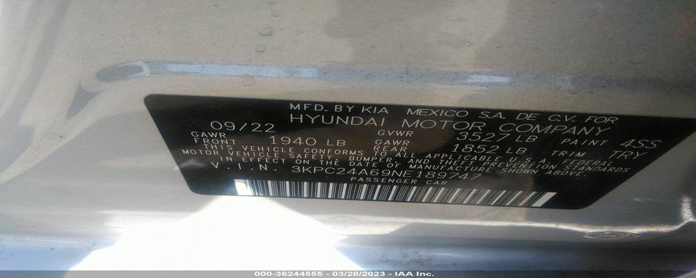 3KPC24A69NE189747 2022 HYUNDAI ACCENT photo no. 9