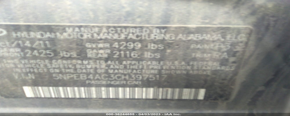 5NPEB4AC3CH397517 2012 HYUNDAI SONATA photo no. 9