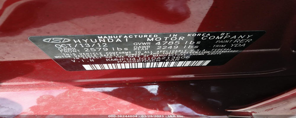 KMHFH4JG1DA213606 2013 HYUNDAI AZERA photo no. 9