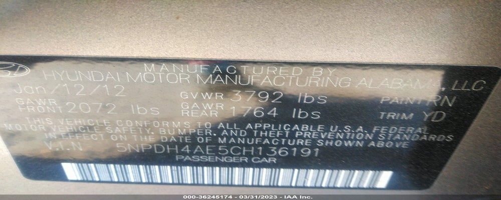 5NPDH4AE5CH136191 2012 HYUNDAI ELANTRA photo no. 9