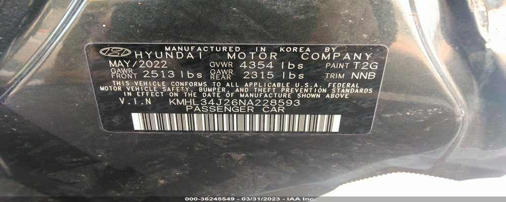 KMHL34J26NA228593 2022 HYUNDAI SONATA photo no. 9