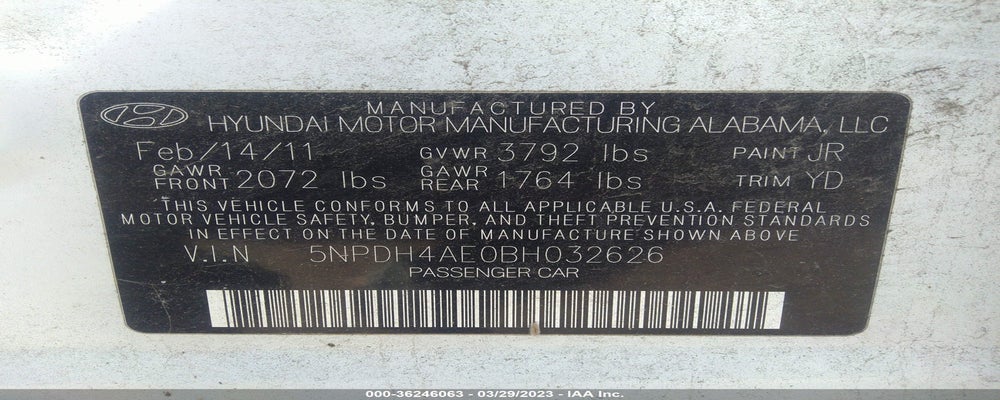 5NPDH4AE0BH032626 2011 HYUNDAI ELANTRA photo no. 9