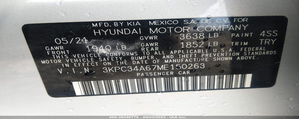 3KPC34A67ME150263 2021 HYUNDAI ACCENT photo no. 9
