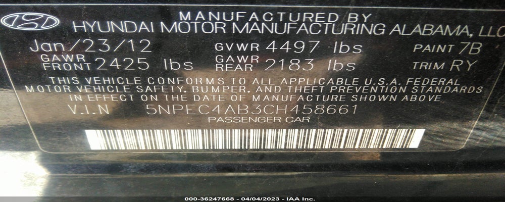 5NPEC4AB3CH458661 2012 HYUNDAI SONATA photo no. 9