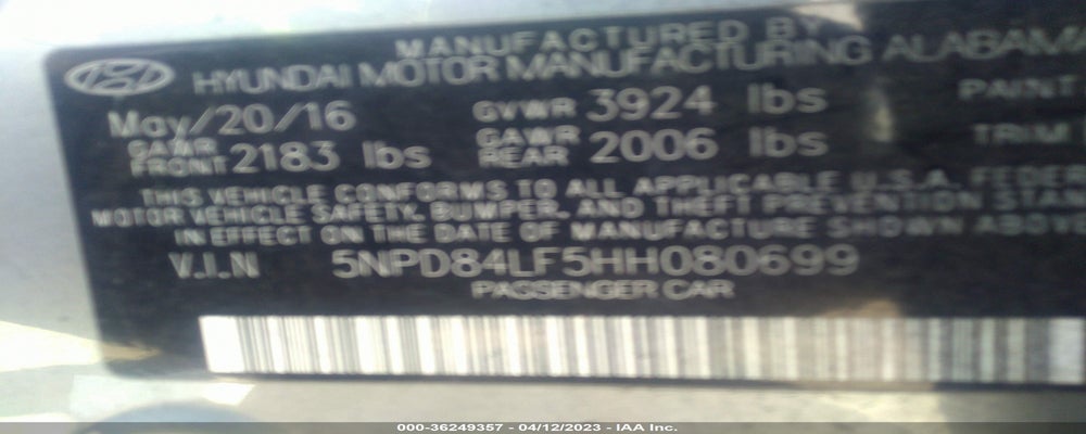 5NPD84LF5HH080699 2017 HYUNDAI ELANTRA photo no. 9