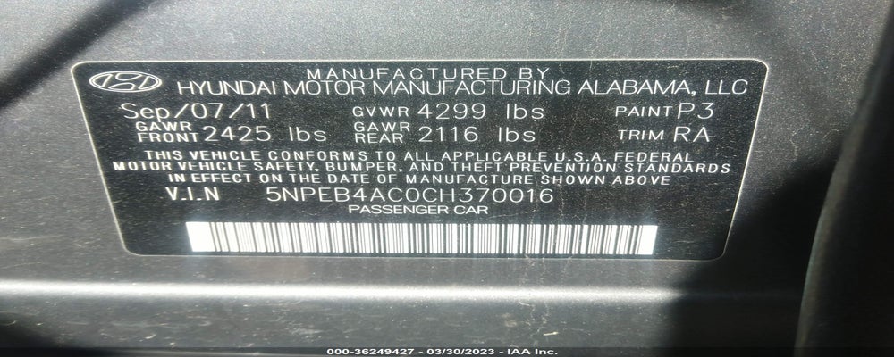 5NPEB4AC0CH370016 2012 HYUNDAI SONATA photo no. 9