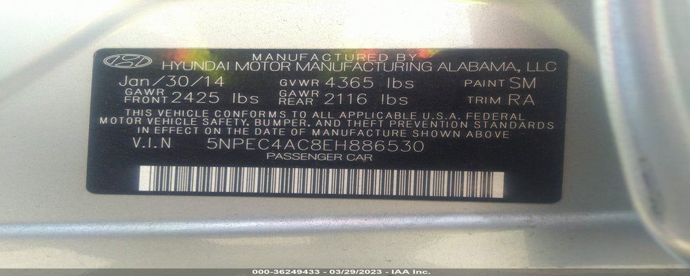 5NPEC4AC8EH886530 2014 HYUNDAI SONATA photo no. 9