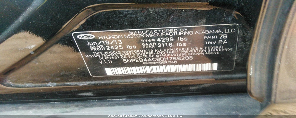 5NPEB4AC8DH768205 2013 HYUNDAI SONATA photo no. 9