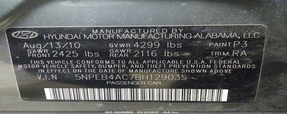 5NPEB4AC7BH129035 2011 HYUNDAI SONATA photo no. 9