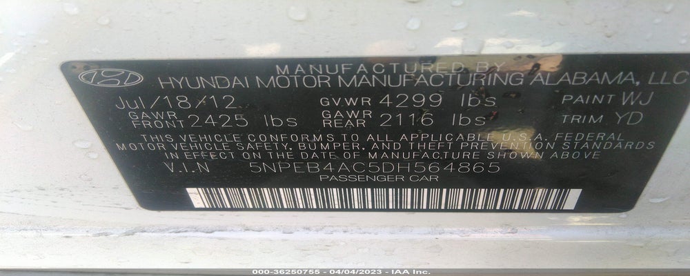 5NPEB4AC5DH564865 2013 HYUNDAI SONATA photo no. 9