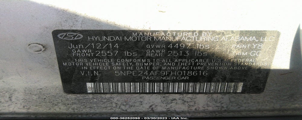 5NPE24AF9FH018616 2015 HYUNDAI SONATA photo no. 9