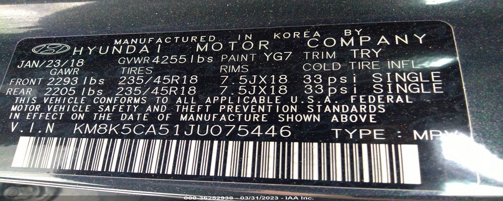 KM8K5CA51JU075446 2018 HYUNDAI KONA photo no. 9