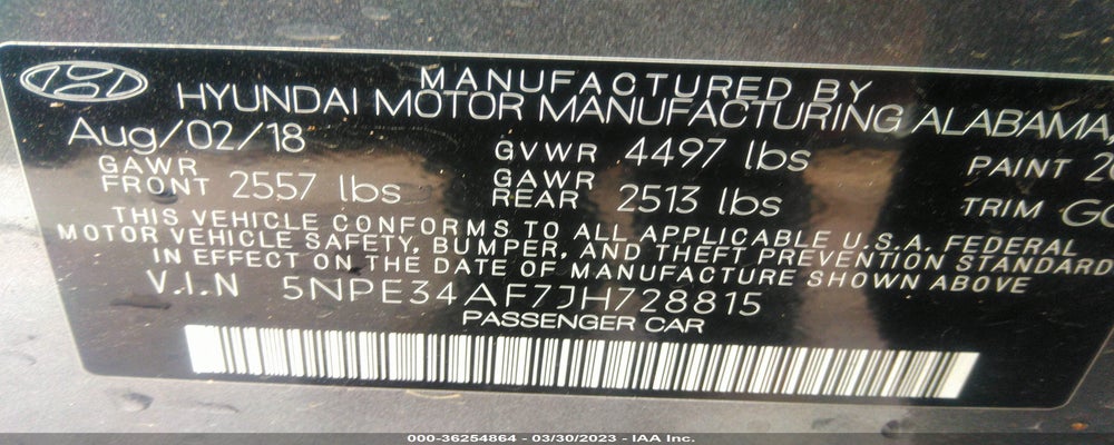 5NPE34AF7JH728815 2018 HYUNDAI SONATA photo no. 9