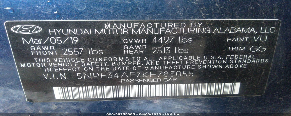 5NPE34AF7KH783055 2019 HYUNDAI SONATA photo no. 9