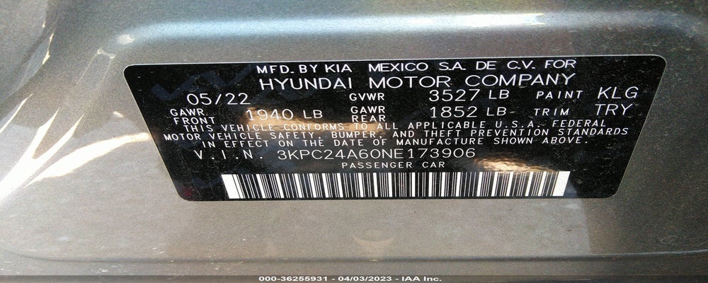 3KPC24A60NE173906 2022 HYUNDAI ACCENT photo no. 9