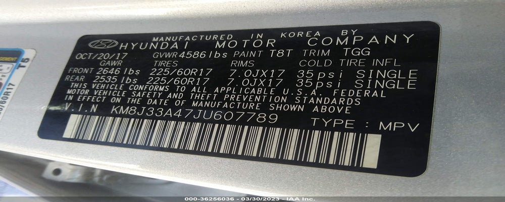 KM8J33A47JU607789 2018 HYUNDAI TUCSON photo no. 9