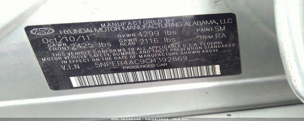 5NPEB4AC9CH392869 2012 HYUNDAI SONATA photo no. 9
