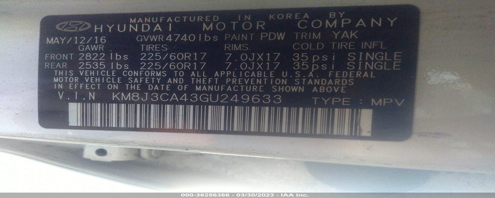 KM8J3CA43GU249633 2016 HYUNDAI TUCSON photo no. 9