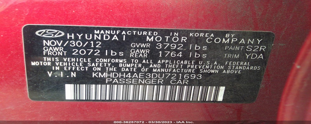 KMHDH4AE3DU721693 2013 HYUNDAI ELANTRA photo no. 9