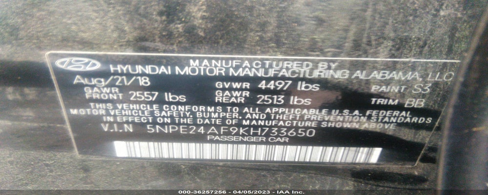5NPE24AF9KH733650 2019 HYUNDAI SONATA photo no. 9