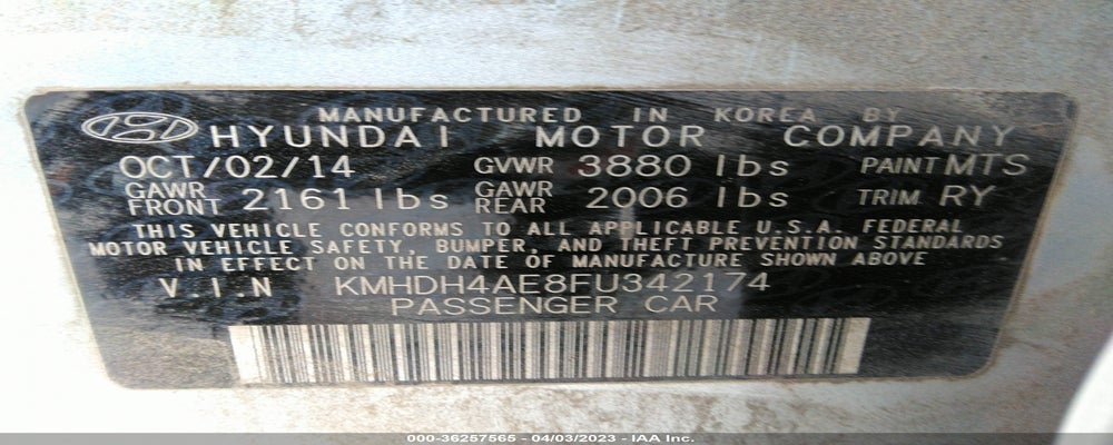 KMHDH4AE8FU342174 2015 HYUNDAI ELANTRA photo no. 9