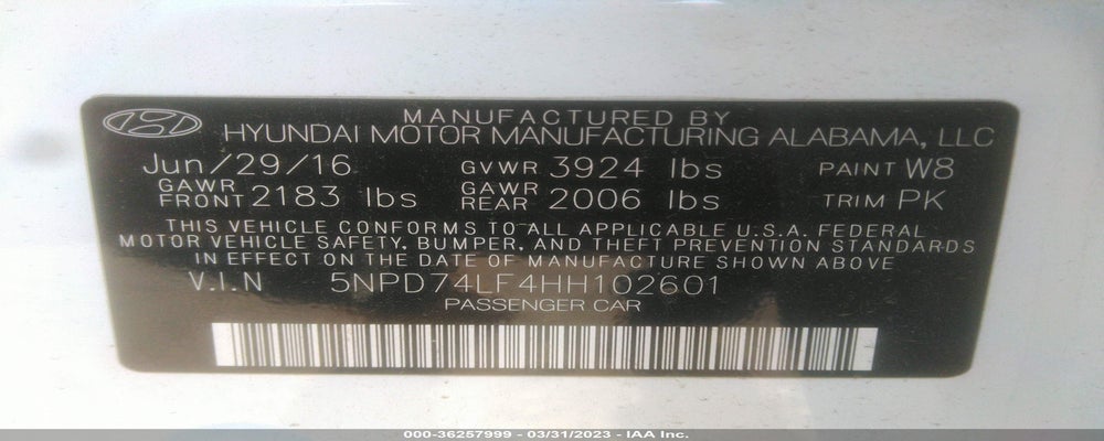 5NPD74LF4HH102601 2017 HYUNDAI ELANTRA photo no. 9
