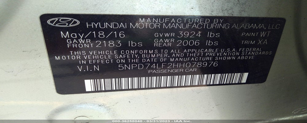 5NPD74LF2HH078976 2017 HYUNDAI ELANTRA photo no. 9