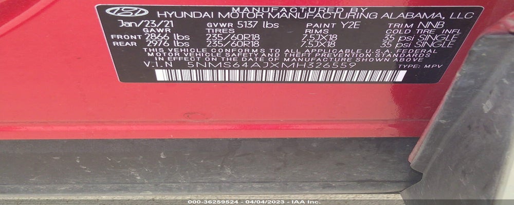 5NMS64AJXMH326559 2021 HYUNDAI SANTA FE photo no. 9