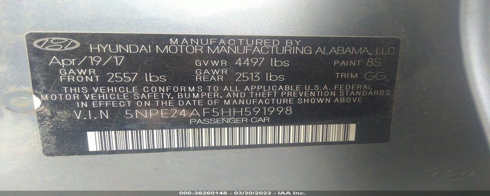 5NPE24AF5HH591998 2017 HYUNDAI SONATA photo no. 9