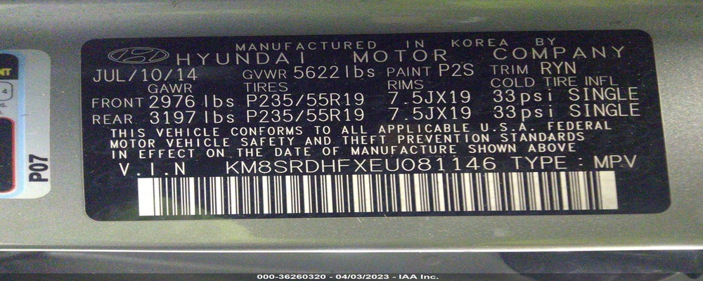 KM8SRDHFXEU081146 2014 HYUNDAI SANTA FE photo no. 9
