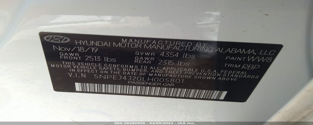5NPEJ4J20LH005801 2020 HYUNDAI SONATA photo no. 9