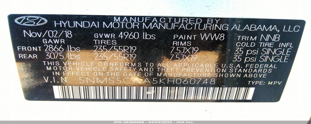 5NMS5CAA5KH060748 2019 HYUNDAI SANTA FE photo no. 9