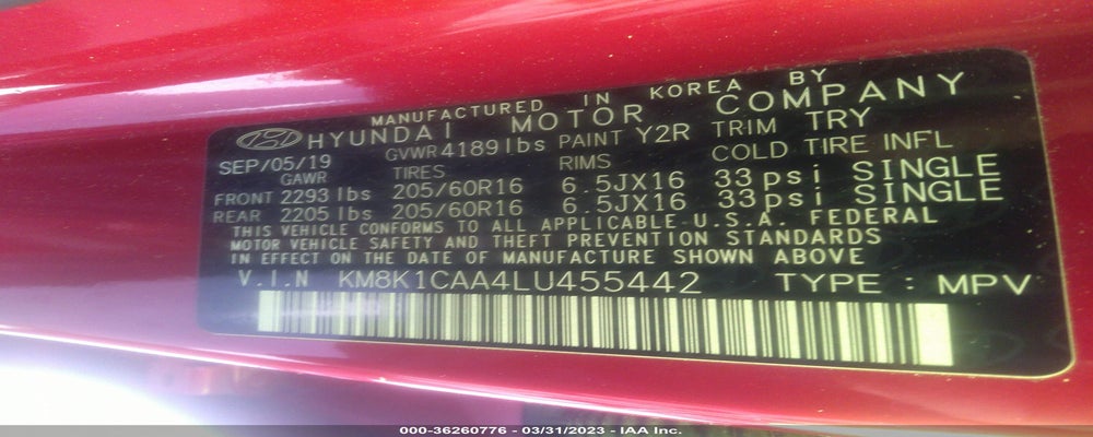KM8K1CAA4LU455442 2020 HYUNDAI KONA photo no. 9