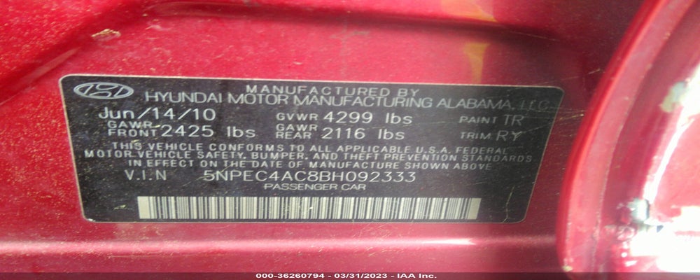 5NPEC4AC8BH092333 2011 HYUNDAI SONATA photo no. 9