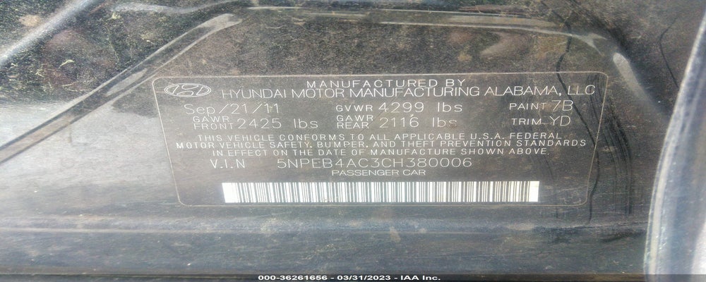 5NPEB4AC3CH380006 2012 HYUNDAI SONATA photo no. 9