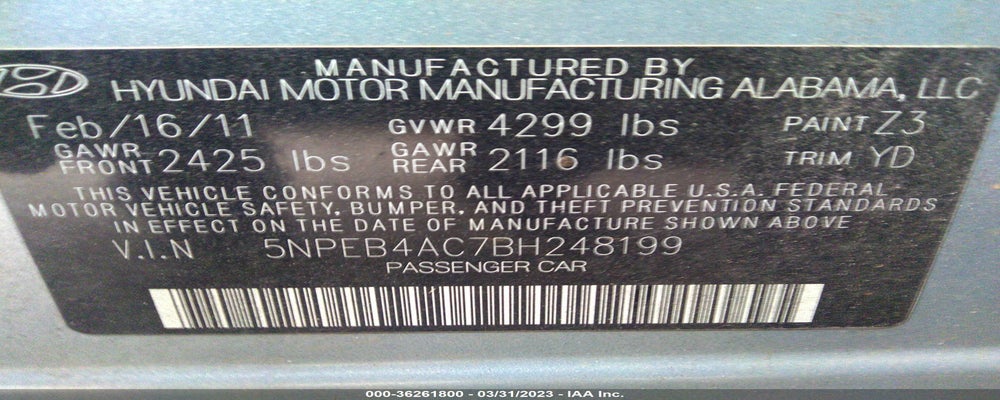 5NPEB4AC7BH248199 2011 HYUNDAI SONATA photo no. 9