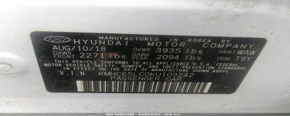 KMHC65LC0KU109242 2019 HYUNDAI IONIQ photo no. 9