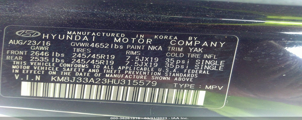 KM8J33A23HU315579 2017 HYUNDAI TUCSON photo no. 9