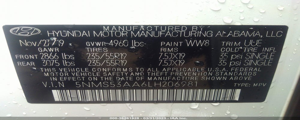 5NMS53AA6LH206981 2020 HYUNDAI SANTA FE photo no. 9