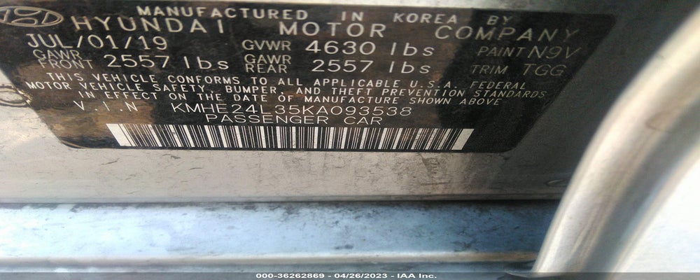 KMHE24L35KA093538 2019 HYUNDAI SONATA HYBRID photo no. 9