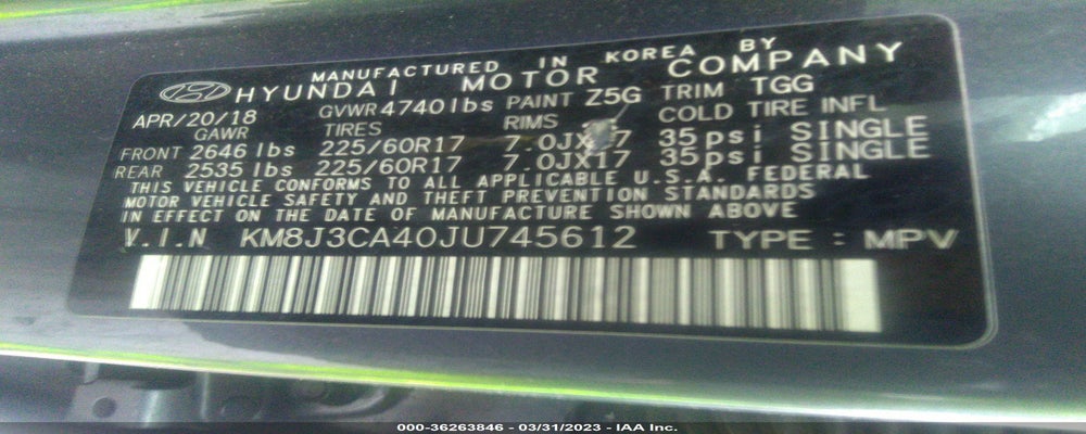KM8J3CA40JU745612 2018 HYUNDAI TUCSON photo no. 9